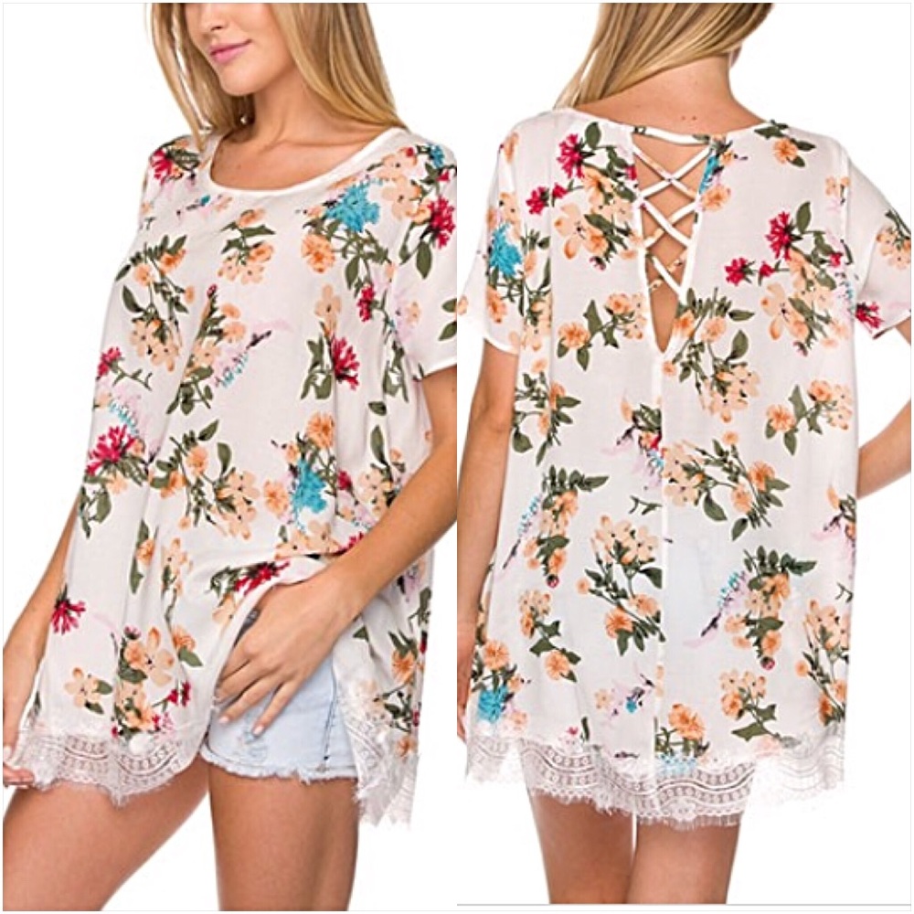 📍SALE Flowy Relaxed Lace CrissCross Floral TopSML - Picture 4 of 8